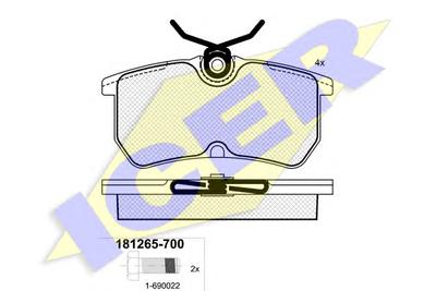 Комплект тормозных колодок, дисковый тормоз ICER 181265-700