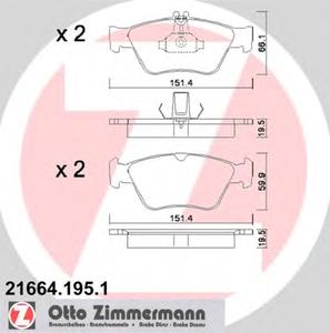 Комплект тормозных колодок, дисковый тормоз ZIMMERMANN 216641951