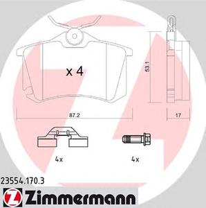 Комплект тормозных колодок, дисковый тормоз ZIMMERMANN 235541703