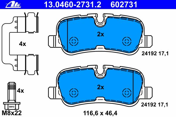 Комплект тормозных колодок, дисковый тормоз ATE