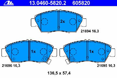 Комплект тормозных колодок, дисковый тормоз ATE 13.0460-5820.2