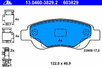 Комплект тормозных колодок, дисковый тормоз ATE 13.0460-3829.2