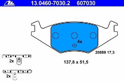 Комплект тормозных колодок, дисковый тормоз ATE 13.0460-7030.2