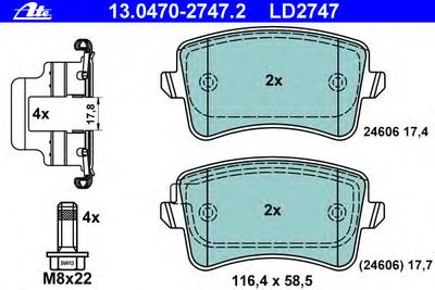 Комплект тормозных колодок, дисковый тормоз ATE 13.0470-2747.2