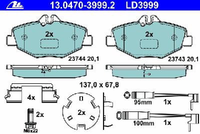 Комплект тормозных колодок, дисковый тормоз ATE 13.0470-3999.2