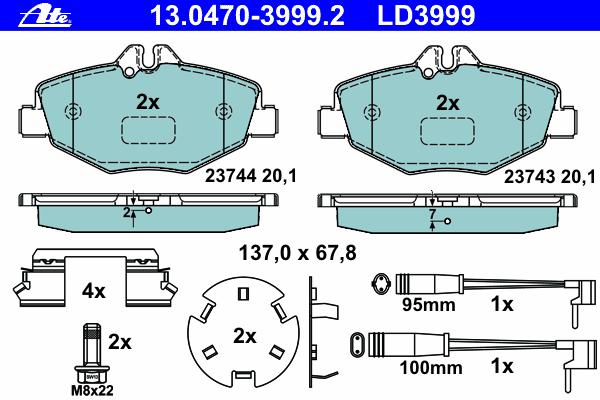 Комплект тормозных колодок, дисковый тормоз ATE