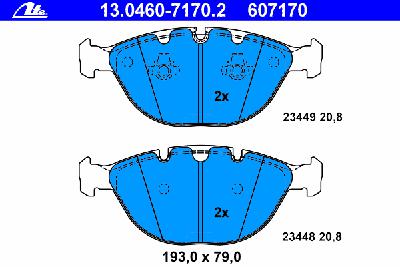Комплект тормозных колодок, дисковый тормоз ATE 13.0460-7170.2