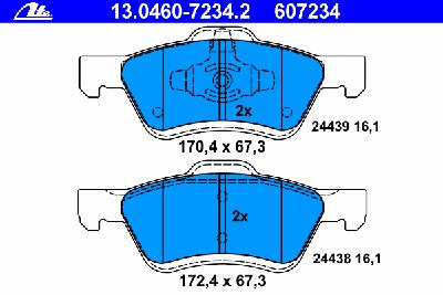 Комплект тормозных колодок, дисковый тормоз ATE 13.0460-7234.2