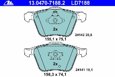Комплект тормозных колодок, дисковый тормоз ATE 13.0470-7188.2
