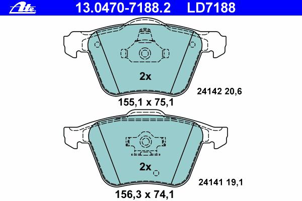 Комплект тормозных колодок, дисковый тормоз ATE