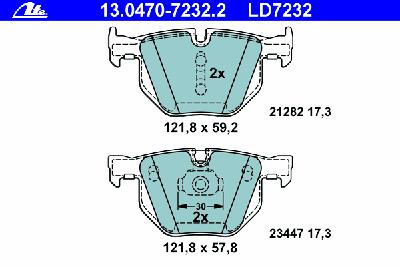 Комплект тормозных колодок, дисковый тормоз ATE 13.0470-7232.2