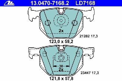 Комплект тормозных колодок, дисковый тормоз ATE 13.0470-7168.2