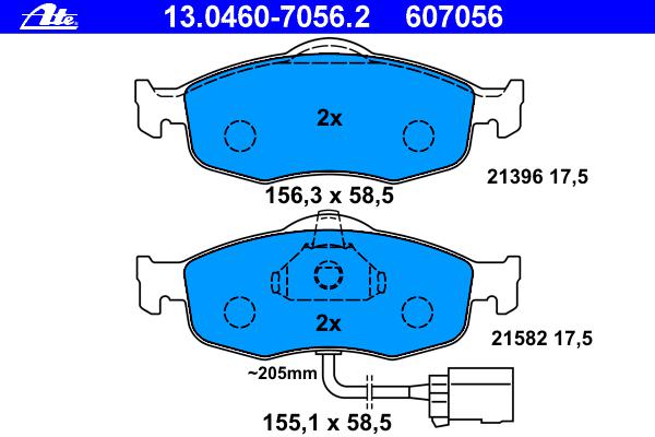 Комплект тормозных колодок, дисковый тормоз ATE