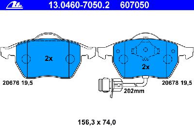 Комплект тормозных колодок, дисковый тормоз ATE 13.0460-7050.2