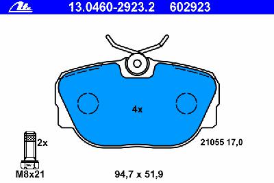 Комплект тормозных колодок, дисковый тормоз ATE 13.0460-2923.2