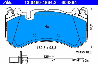 Комплект тормозных колодок, дисковый тормоз ATE 13.0460-4864.2