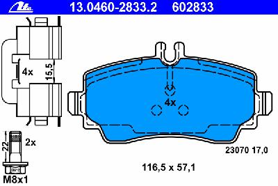 Комплект тормозных колодок, дисковый тормоз ATE 13.0460-2833.2