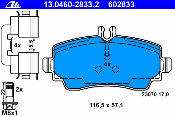 Комплект тормозных колодок, дисковый тормоз ATE