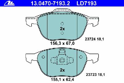 Комплект тормозных колодок, дисковый тормоз ATE 13.0470-7193.2