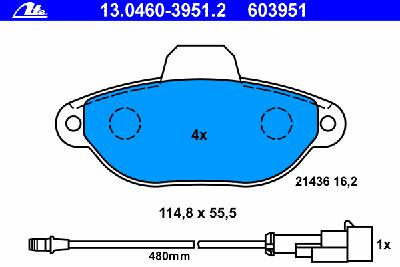 Комплект тормозных колодок, дисковый тормоз ATE 13.0460-3951.2