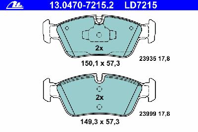 Комплект тормозных колодок, дисковый тормоз ATE 13.0470-7215.2