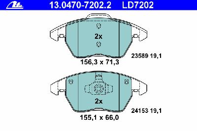 Комплект тормозных колодок, дисковый тормоз ATE 13.0470-7202.2