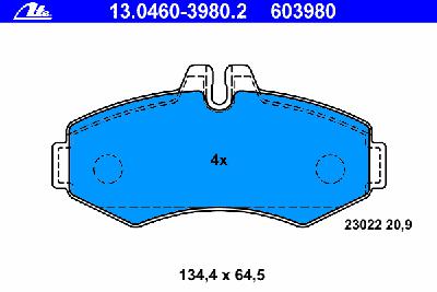 Комплект тормозных колодок, дисковый тормоз ATE 13.0460-3980.2