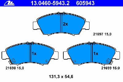 Комплект тормозных колодок, дисковый тормоз ATE 13.0460-5943.2