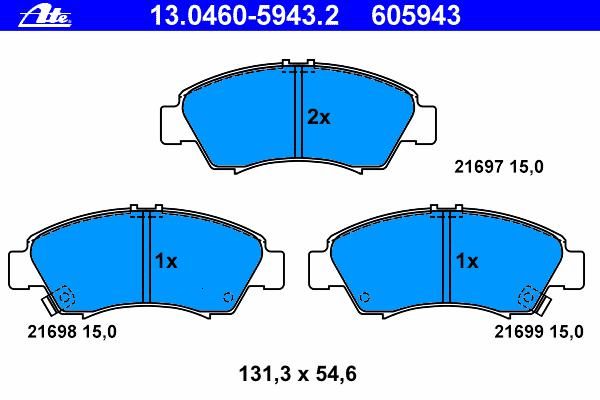 Комплект тормозных колодок, дисковый тормоз ATE