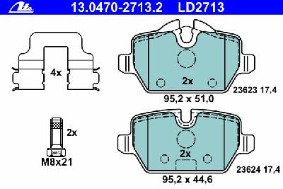 Комплект тормозных колодок, дисковый тормоз ATE 13.0470-2713.2