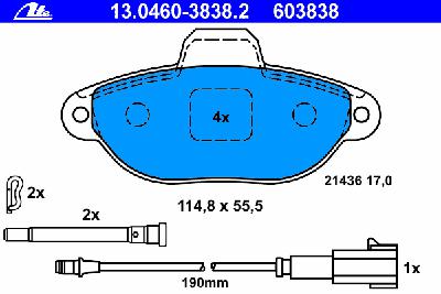 Комплект тормозных колодок, дисковый тормоз ATE 13.0460-3838.2