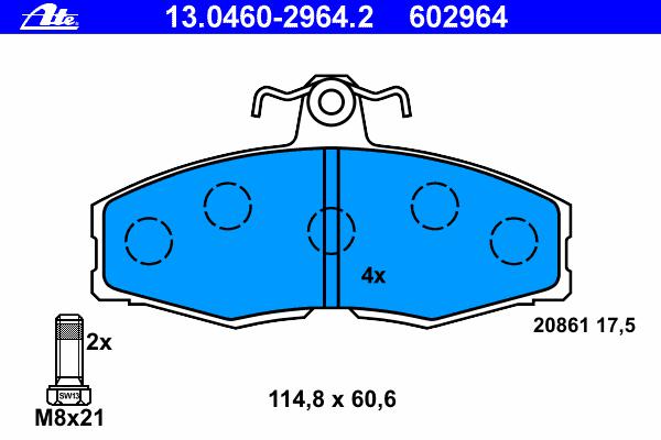 Комплект тормозных колодок, дисковый тормоз ATE