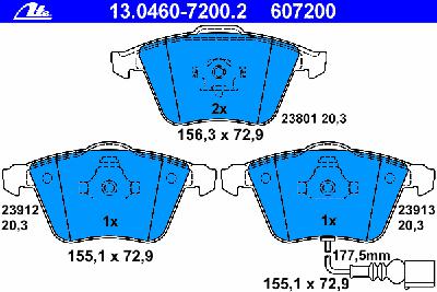 Комплект тормозных колодок, дисковый тормоз ATE 13.0460-7200.2