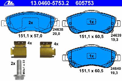 Комплект тормозных колодок, дисковый тормоз ATE 13.0460-5753.2