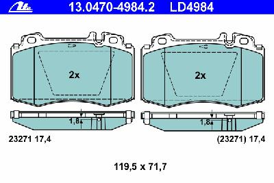 Комплект тормозных колодок, дисковый тормоз ATE 13.0470-4984.2