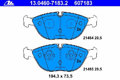 Комплект тормозных колодок, дисковый тормоз ATE 13.0460-7183.2