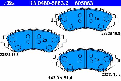 Комплект тормозных колодок, дисковый тормоз ATE 13.0460-5863.2