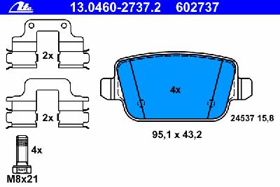 Комплект тормозных колодок, дисковый тормоз ATE 13.0460-2737.2