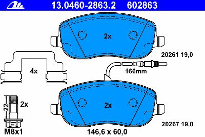 Комплект тормозных колодок, дисковый тормоз ATE 13.0460-2863.2