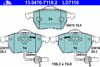 Комплект тормозных колодок, дисковый тормоз ATE 13.0470-7110.2