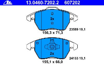 Комплект тормозных колодок, дисковый тормоз ATE 13.0460-7202.2