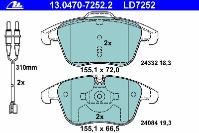 Комплект тормозных колодок, дисковый тормоз ATE 13.0470-7252.2