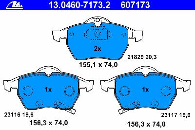 Комплект тормозных колодок, дисковый тормоз ATE 13.0460-7173.2