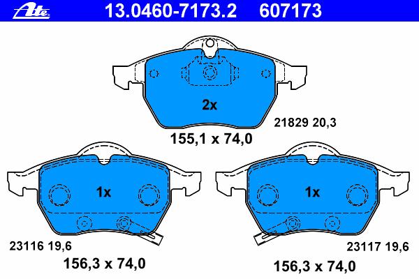 Комплект тормозных колодок, дисковый тормоз ATE