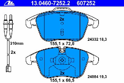 Комплект тормозных колодок, дисковый тормоз ATE 13.0460-7252.2