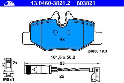 Комплект тормозных колодок, дисковый тормоз ATE 13.0460-3821.2