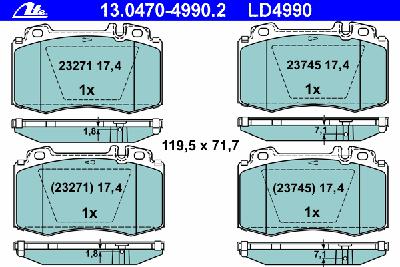 Комплект тормозных колодок, дисковый тормоз ATE 13.0470-4990.2