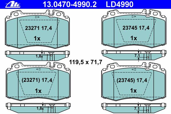 Комплект тормозных колодок, дисковый тормоз ATE
