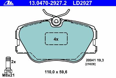 Комплект тормозных колодок, дисковый тормоз ATE 13.0470-2927.2