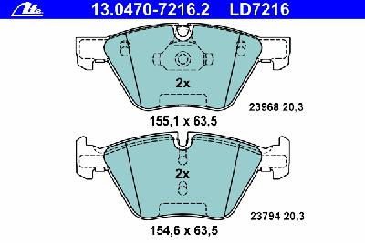 Комплект тормозных колодок, дисковый тормоз ATE 13.0470-7216.2